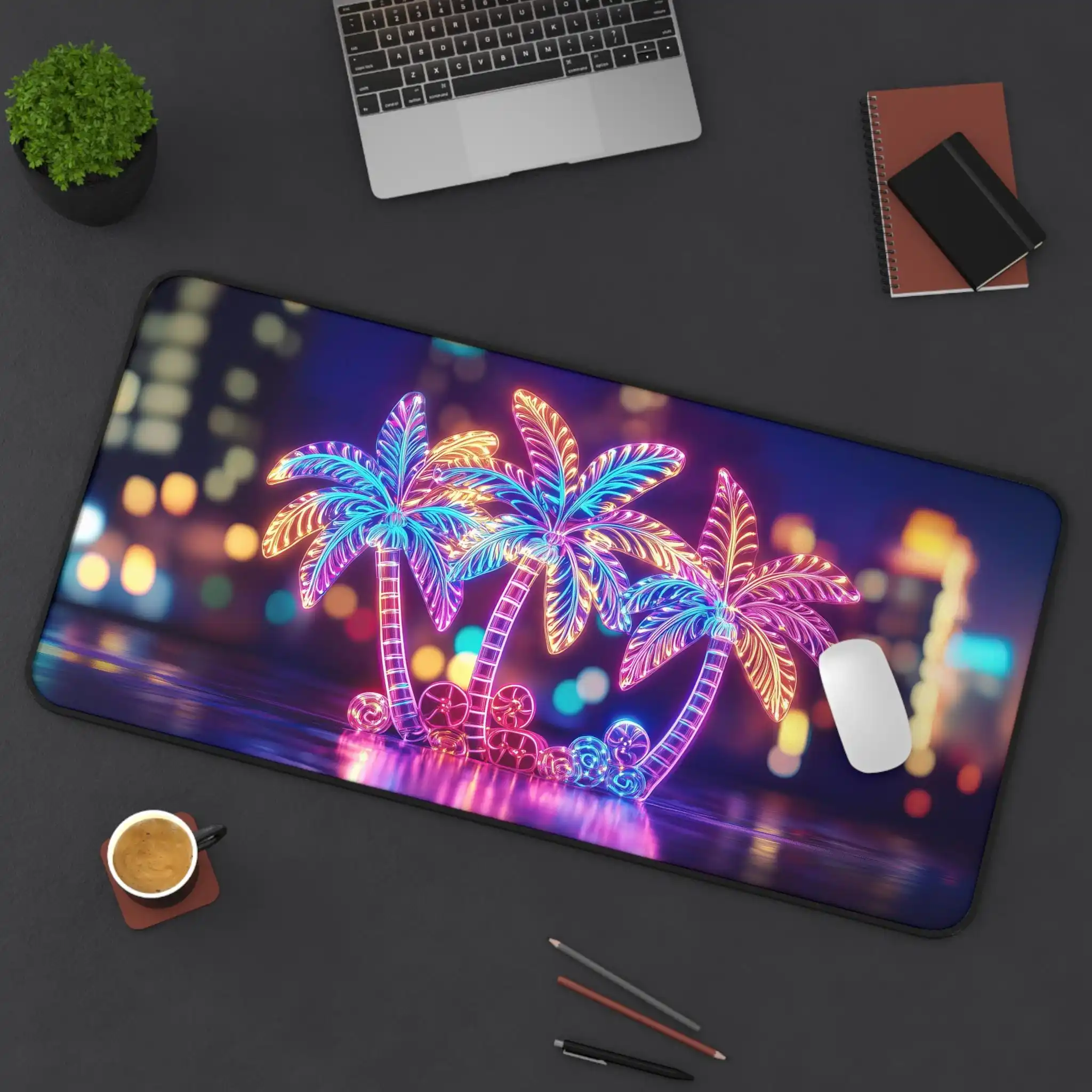 Neon Palm Tree Patterned Computer Desk Mat, Suitable for Office Desks,home Computers, Gamer Gifts, Birthday and Holiday Presents