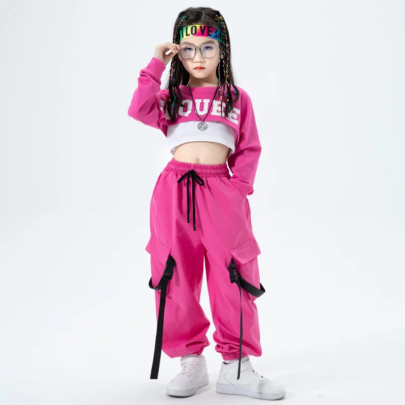 

Kid Kpop Hip Hop Clothing Sweatshirt Crop Top Casual Strap Streetwear Cargo Jogger Pants for Girls Jazz Dance Costume Clothes