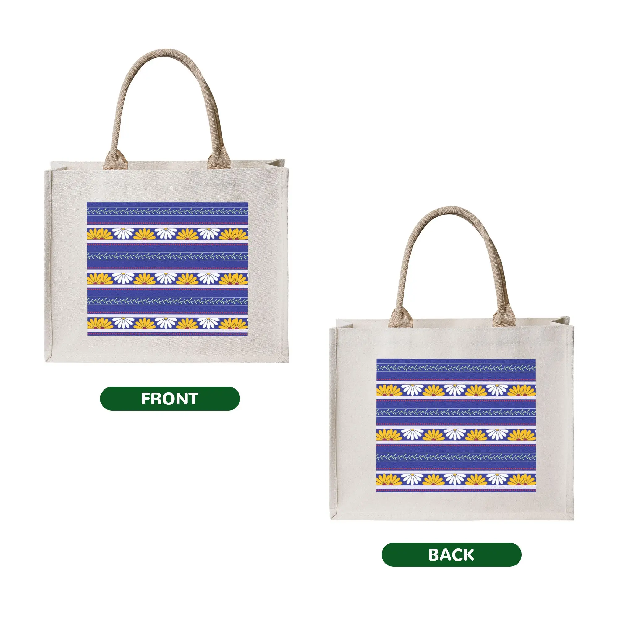 Custom Daisy Stripes With Yellow Shopping Bags Women Portable Big Capacity Grocery Flowers  Shopper Tote Bags