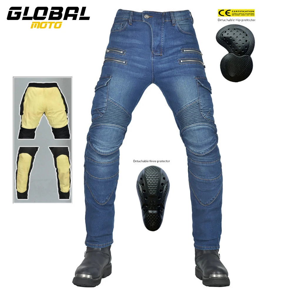 VOLERO Motorcycle Riding Jeans Four Zip Retro Anti Drop Motorcycle Pants Kevlar Tear Resistant Motocross Cycling Pants XXS-4XL