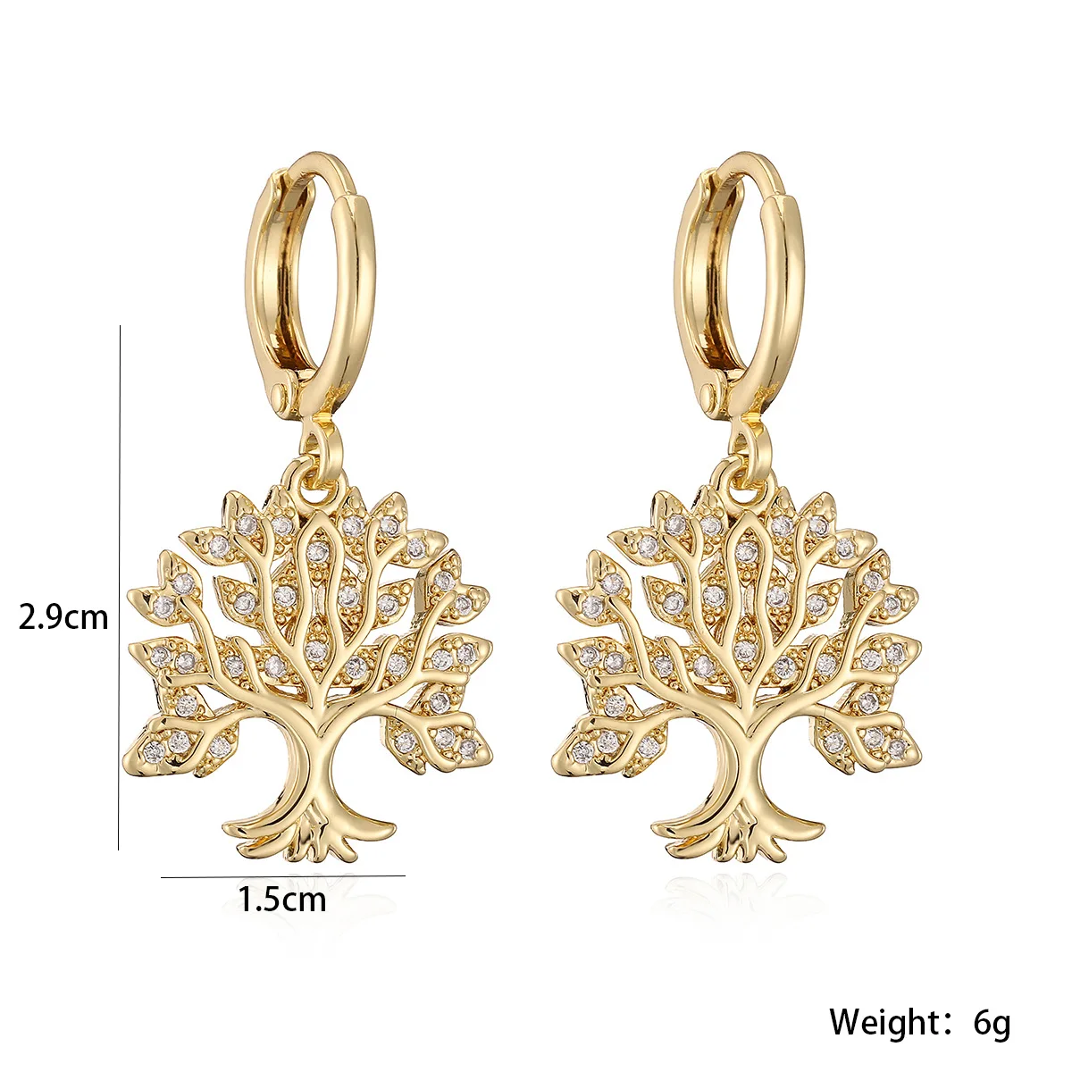 2026 New Fashion Gold Color Tree Design Drop Earrings For Elegant Women Clear AAA CZ Zircon Inlay Copper Jewelry Gift