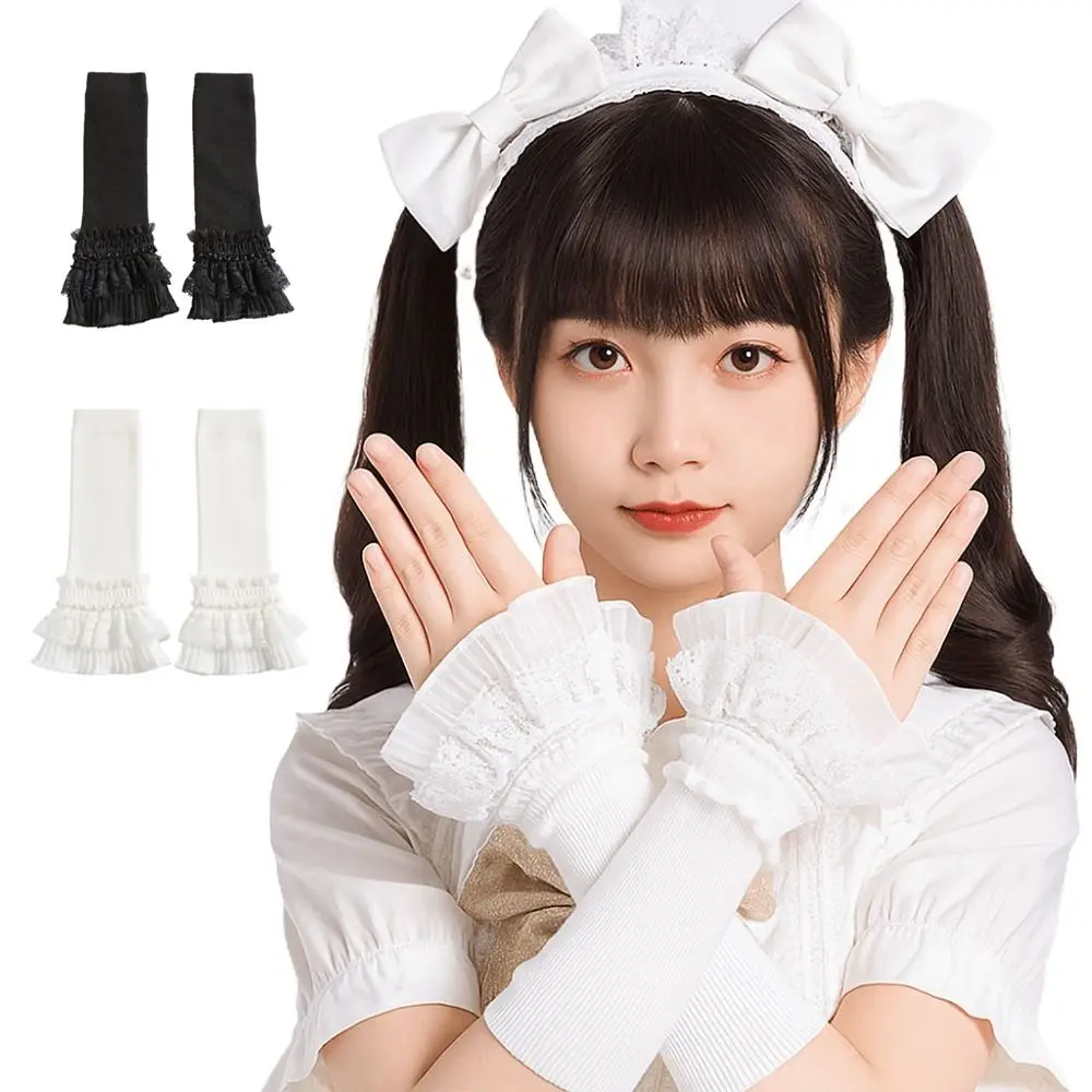 

Vintage Lace Ruffles Lace Sleeves Knitted Lace Elastic Arm Arm Covers Long Elastic False Cuffs for Women