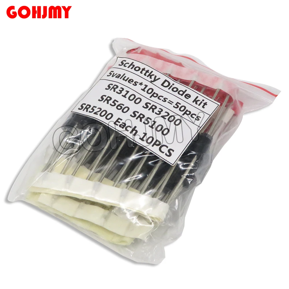 Kit 50PCS=5 values*10PCS Schottky Diode Assorted Kit SR3100 SR3200 SR5100 SR5200 SR560 each 10PCS