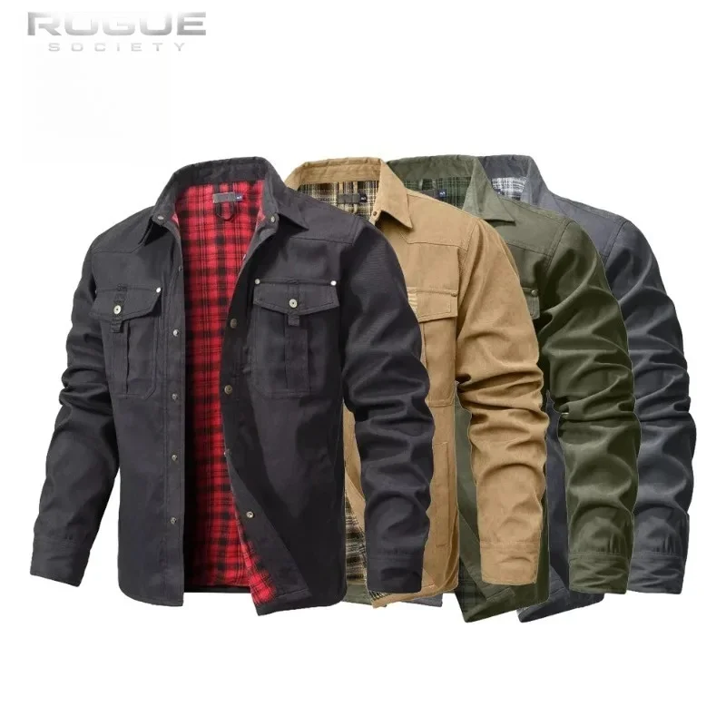 Men's Cowboy Style High Quality Autumn Winter Jackets Flannel Lined Shirt Coat  Casual Snap Button Overshirt Western Harajuku