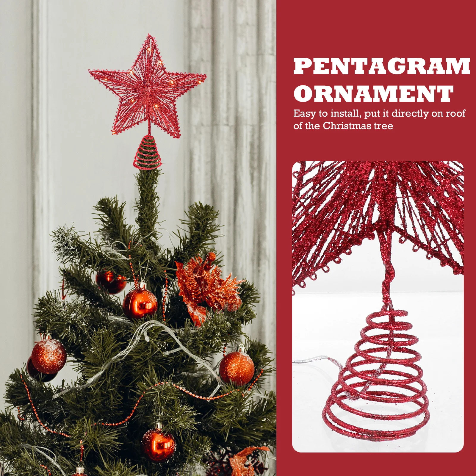 

1Pcs Christmas Tree Star Topper Light Elegant Five Pointed Design Home Party Supply Decorative Xmas Scene Layout Prop