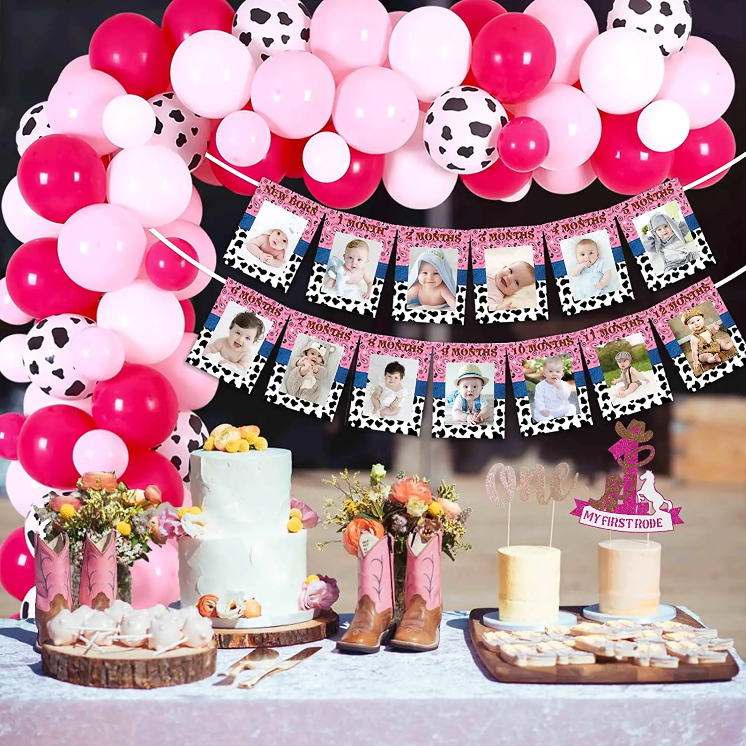 Imagem -04 - Meu Primeiro Rodeo 1st Birthday Party Decorações Balão Ocidental Cowgirl Kit Guirlanda Photo Banner Cake Topper Fontes do Partido