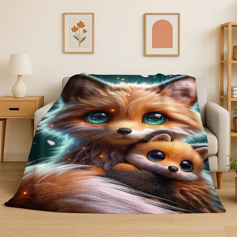Yin Yang Fox Cute Animal Cartoon Flannel Blanket Soft Throw Blanket for Bedroom Living Room Bed Travel Camping Picnic Nap Cover