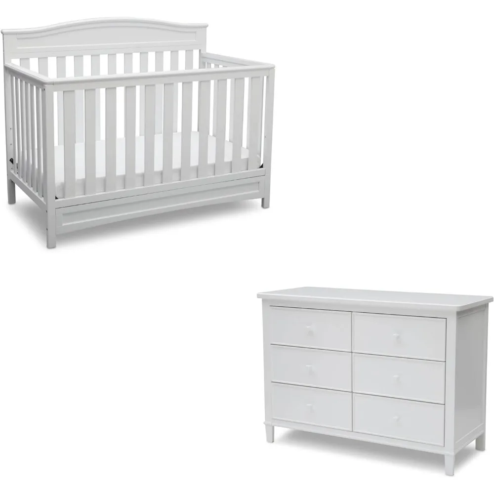 Delta Kinderen Emery 4-In-1 Cabriolet Babywieg-Greenguard Goud Gecertificeerd, Wit Kinderbed Babymeubilair