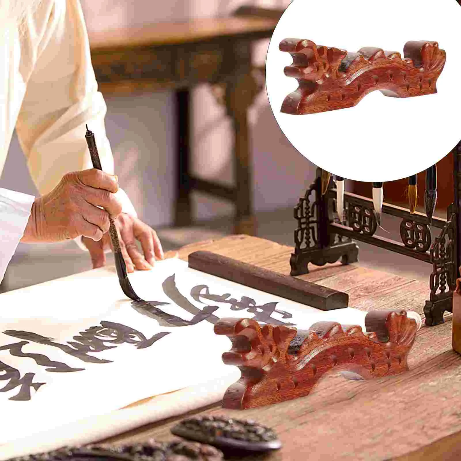 

Pen Rest Wood Practical Brush Rack Writing Support Stand Chinese Calligraphy Holder for Solid