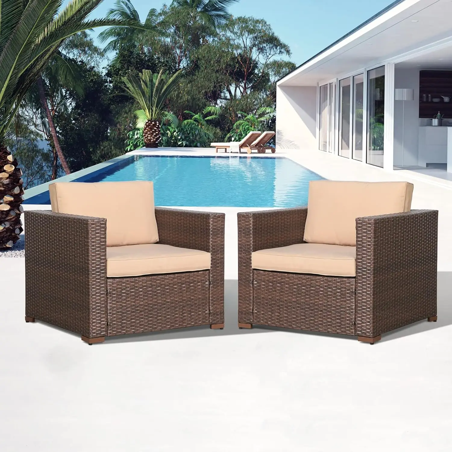 Patio Single Sofa, Outdoor Armchair, All-Weather Brown PE Wicker Rattan Sectional Sofa, Additional Chair for Furniture Set