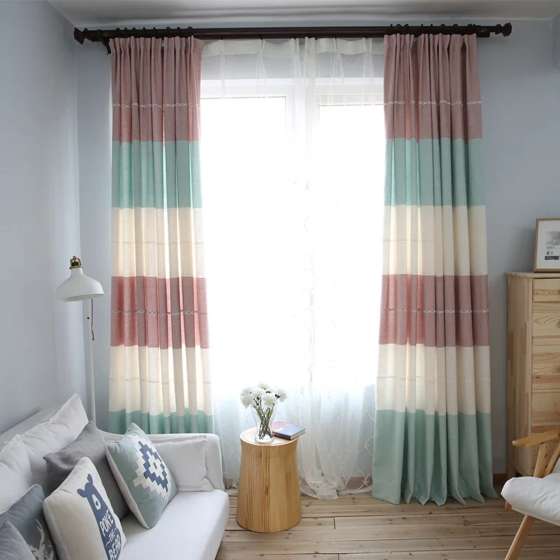 

Chenier Horizontal Stripes Modern Minimalist Striped Contrasting Thickened Small Fresh Curtains for Living Dining Room Bedroom