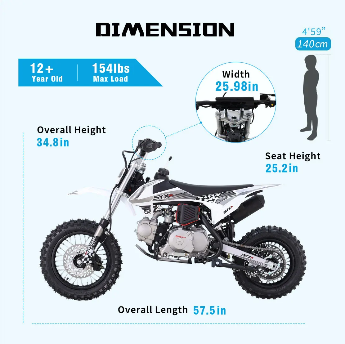SYX MOTO 110cc Dirt Bike Motorcycle for Teens & Adults Automatic Clutch Electric Start 4-Stroke Gas-Powered Off-Road Bike