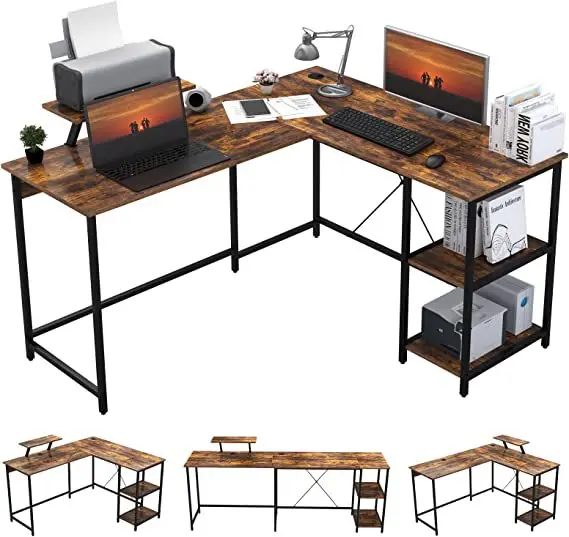 

Morden Adjustable L-shaped Wood Writing Computer Desk Table Corner Furniture Office With Shelves