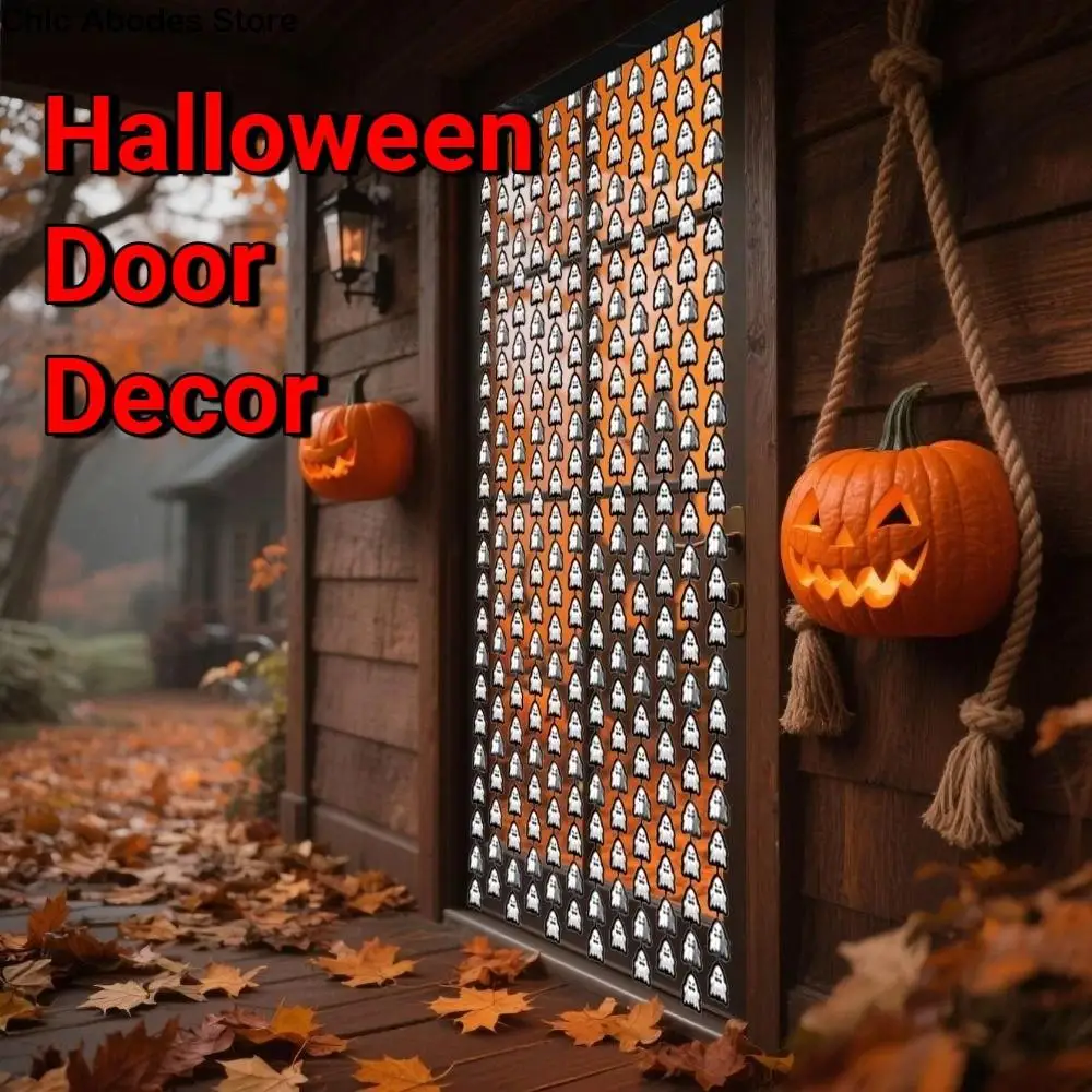 

2Pcs 1X2M Halloween Ghost Rain Curtains Creativity Sparkling Scary Background Wall Tassel Cartoon Funny Door Hanging Decor