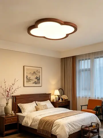 New Chinese Style Led Ceiling Lamp Living Room Study Kitchen Island Walnut Color Zen Style Eye Protection Room Light Luster