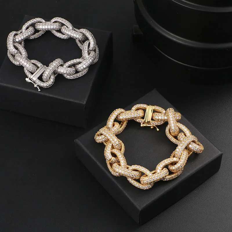Micro Paved AAA Cubic Zirconia Round Link Chain Bracelets For Men Hip Hop Bling Iced Out CZ Rapper Bracelet Male Jewelry