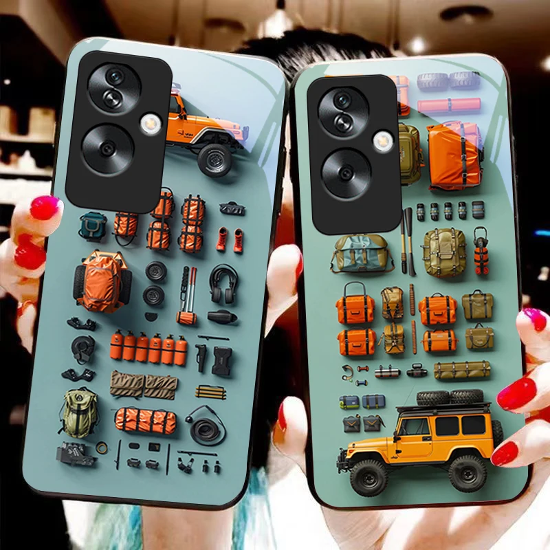 오렌지 회로 기판, Oppo A79 5G 58 78 74 60 4G Reno 11F Realme GT 6 11 노트 50 10 C55 X2 용 강화 유리 블랙 휴대폰 케이스