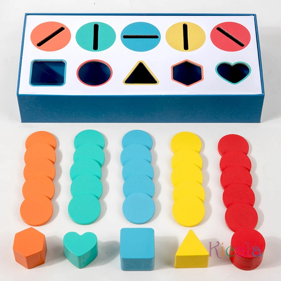 3D-Formen, geometrische Feststoffe, Holzfarbe, Spielzeug, Sortierspielzeug, Entwicklungstraining, Montessori-Lernspiel für Kinder, Geschenk