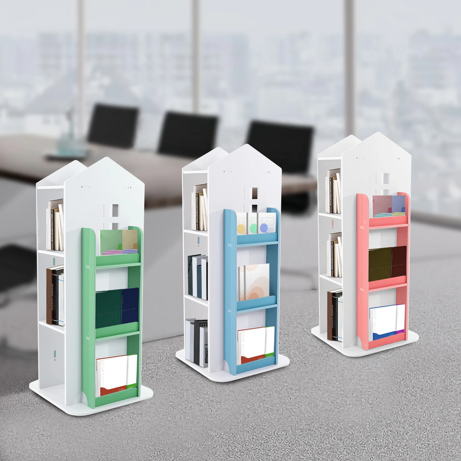 360° Rotating Bookshelf, Kids Bookshelf with Baffles, Revolving Corner Bookshelf for Children's Bedrooms, Study Rooms