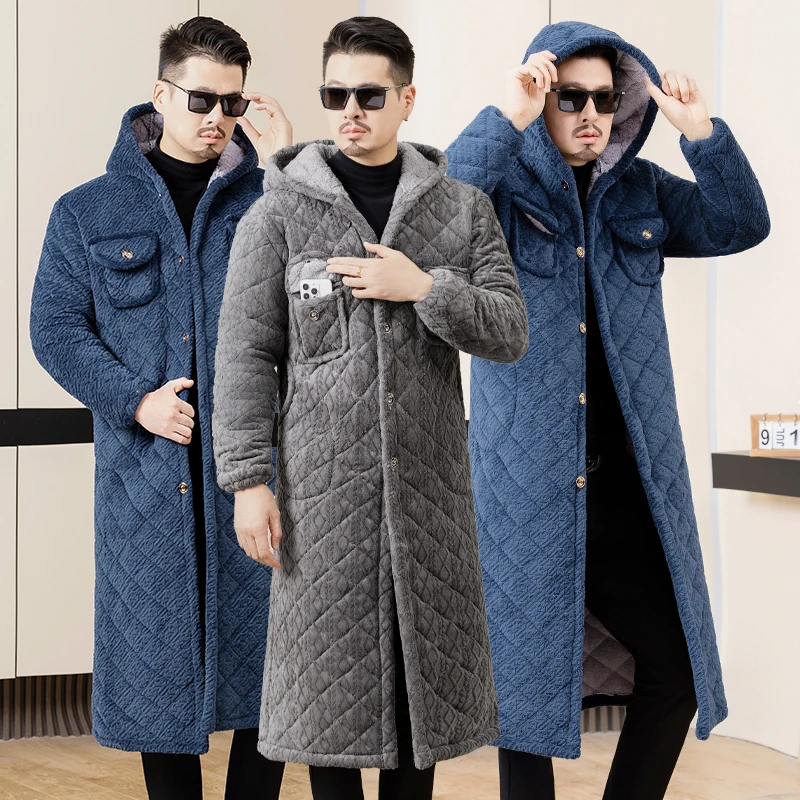 معطف مبطن بالقطن من Thiened للرجال ملابس منزلية طويلة فوق الركبة ملابس عمل دافئة مبطنة بالقدمين كاجوال Sle Faionable U... #5