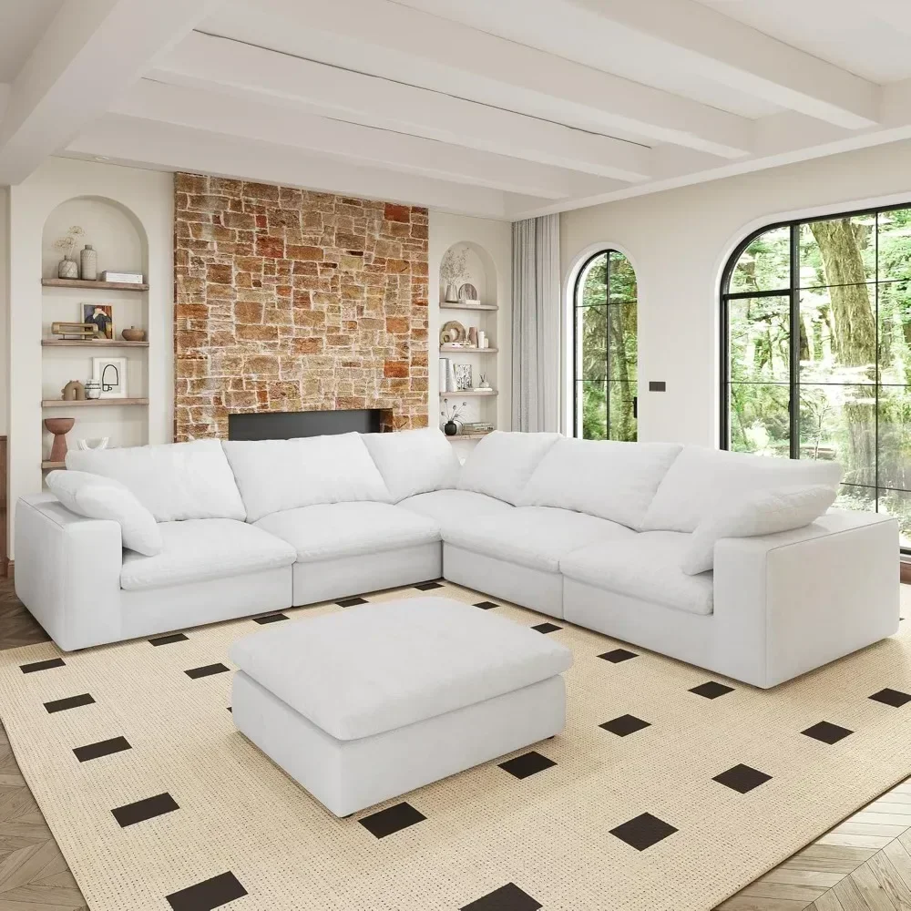 

V Shape Cloud Sofa White sectional Couch, Minimalist Comfy sectional couches for Living Room, 5 Seater Aesthetic Modular Couch