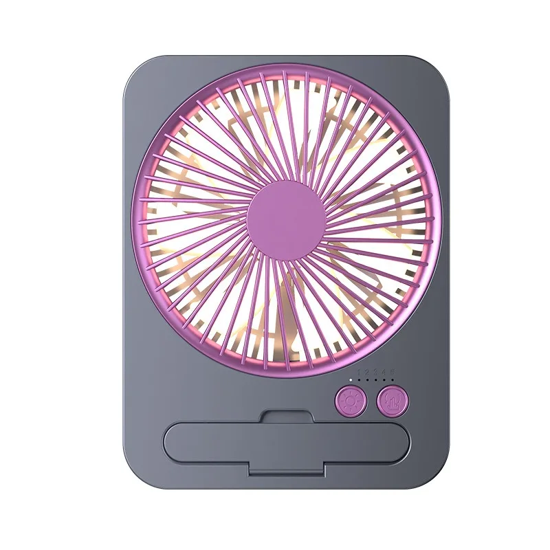 usb rechargeable desktop fan digital display strong wind with light student dorm circulating fan