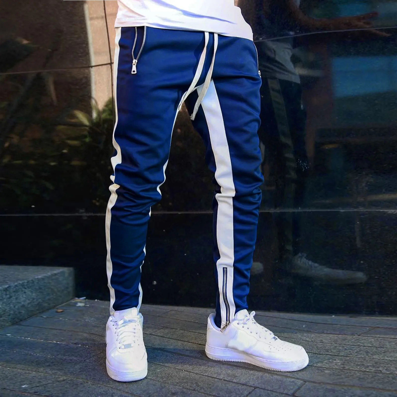 

Men Jogger Pants Fitness Slim Gym Long Sweatpants Contrast Colors Elastic Waist Drawstring Breathable Autumn Trousers 2024