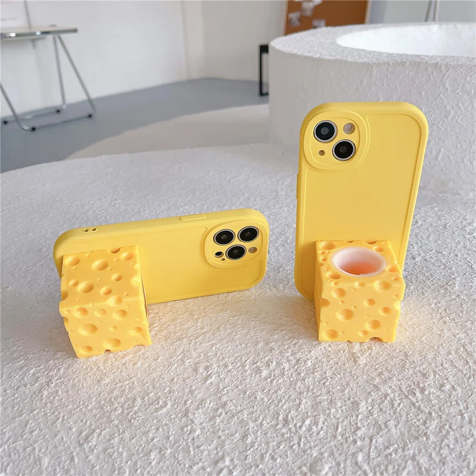 Cute Soft Squishy Yellow Cheese Mouse Phone Case For Iphone X XR XS 11 12 13 Pro Max 7 8 Plus Back Cover Coque Reliver Stress