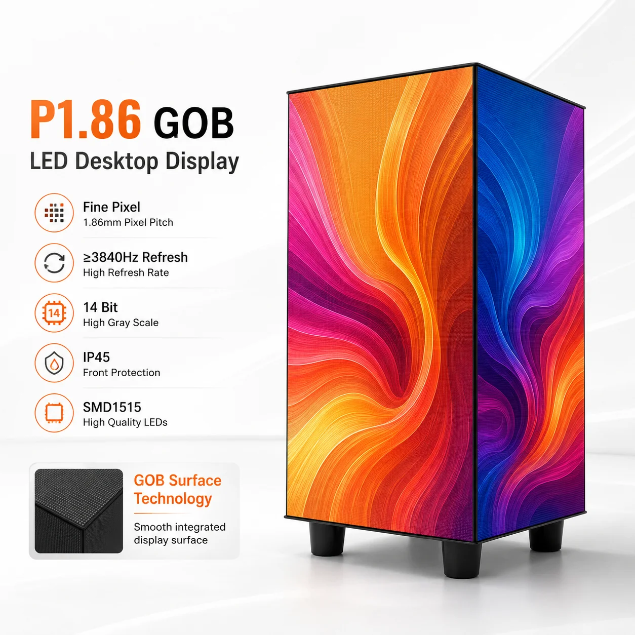 Mini LED Magic Cube Display P1.86 GOB, 4 Sided Countertop Screen for Retail Store