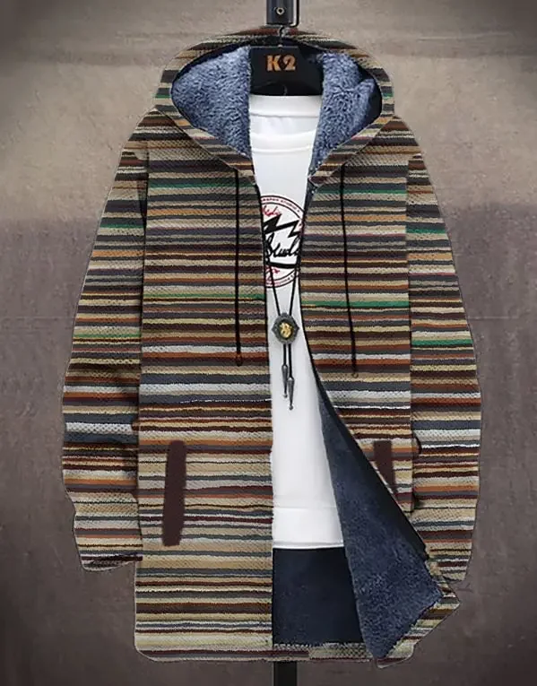 Men's Plaid Print Winter Fleece Lined Hooded Trench Coat Unisex Thick Warm Jacket