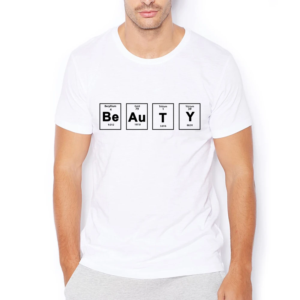 Element Periodic Table Design,Letter BEAUTY GENIUS Funny Geek Tshirt,Men White Casual O-neck Breathable Print T-Shirt,Unisex Tee
