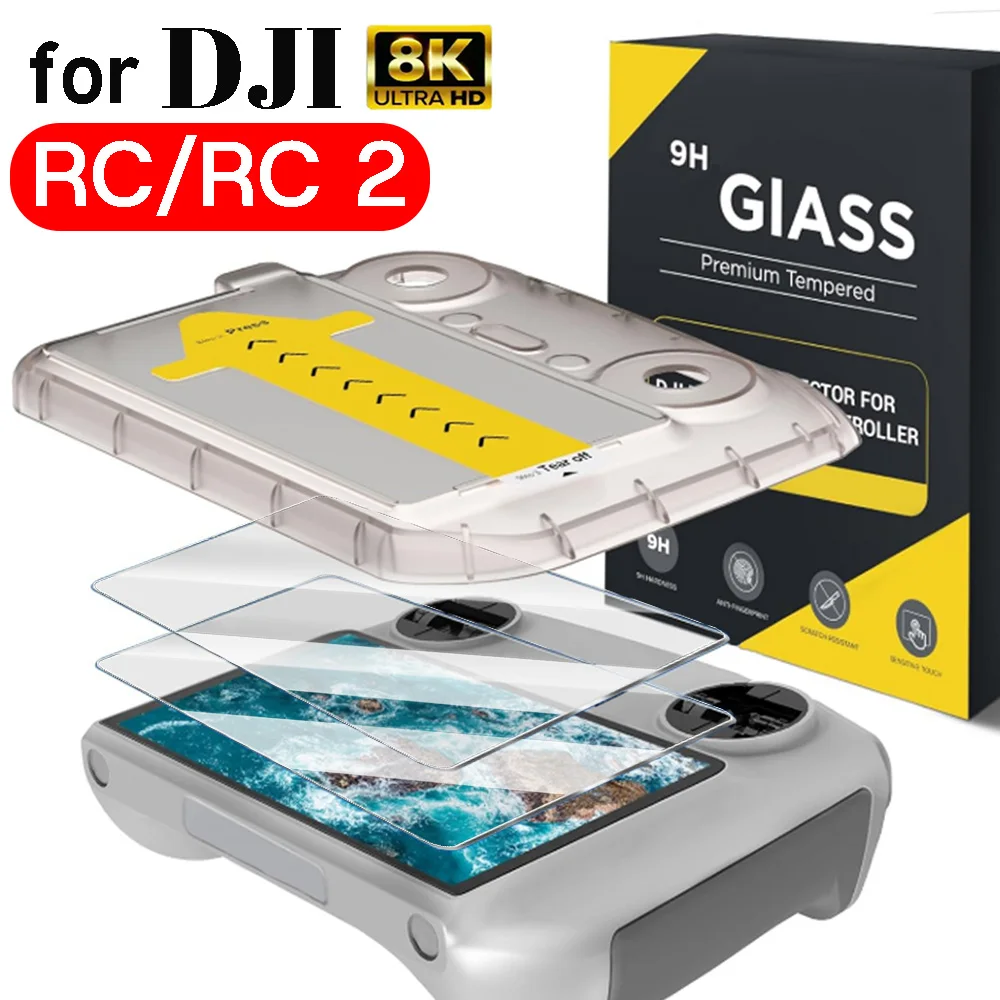 

For DJI RC 1/2 Tempered Glass Screen Protectors HD Clear Protective Films for DJI RC and RC2 Controller with Auto Alignment Kit