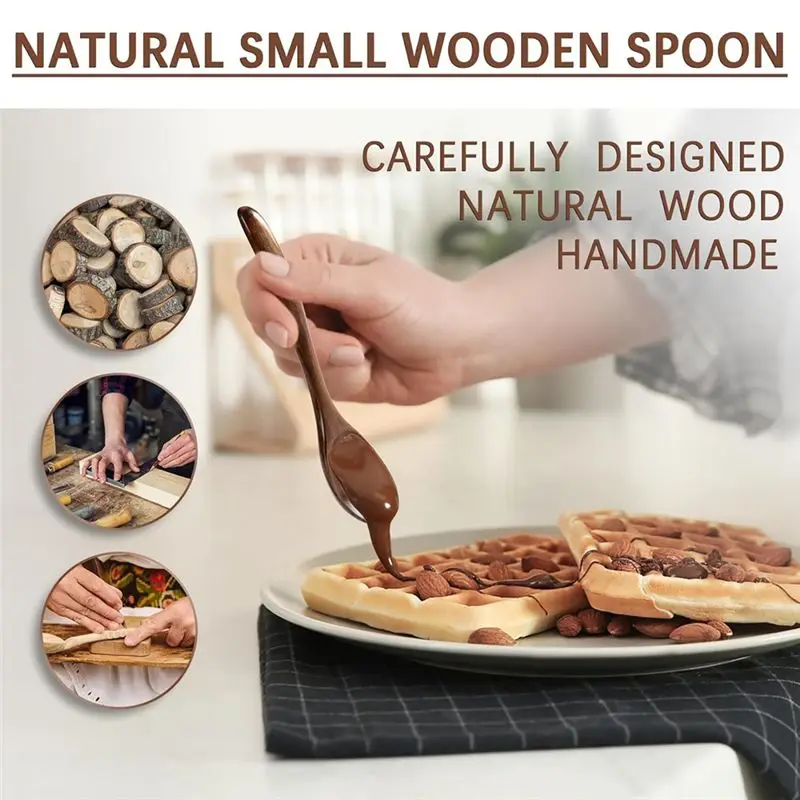 AA73 6 PCS Wooden Spoons Wood Color 6.5 Inch Perfect For Soup,Eating,Scooping Jars&Canisters-Kitchen Utensils Set