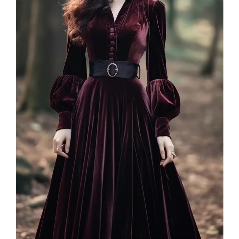 Autumn Winter Women's New Chinese Fashion Chinese Formal Occasion Dress Long Dress Style Super Beautiful Purple Red Velvet Dress