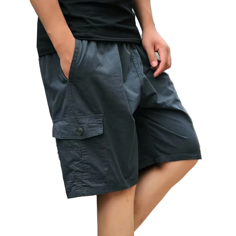 Short de plage multi-poches, décontracté, taille élastique, tissu polyester, longueur régulière, flambant neuf