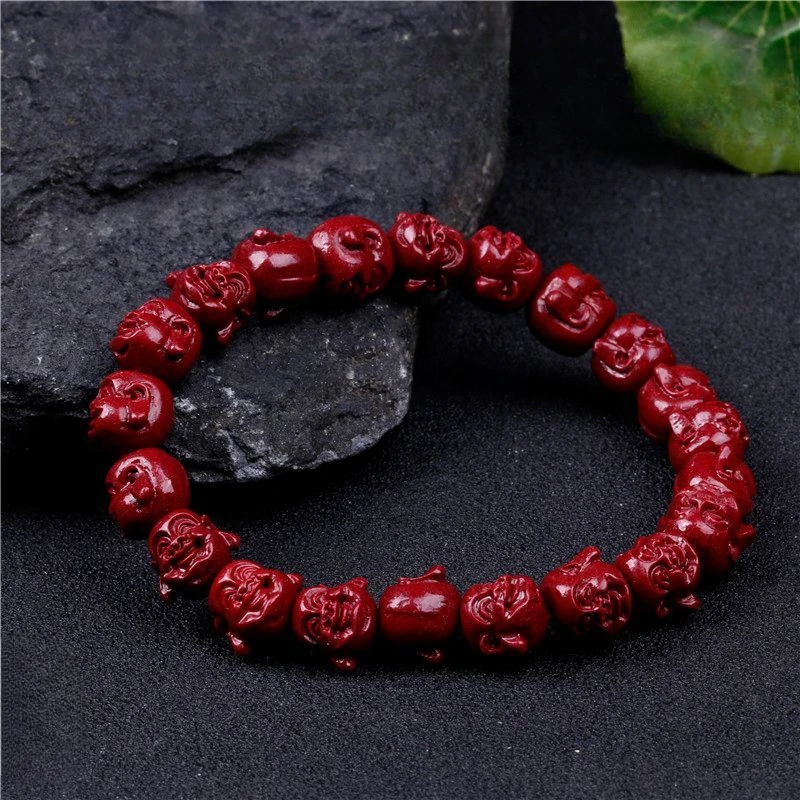 Cinnabar Arhat Maitreya Buddha Natal Year Bracelet Carved Bracelet National Style Men Wear Women's Writing and Play Beads