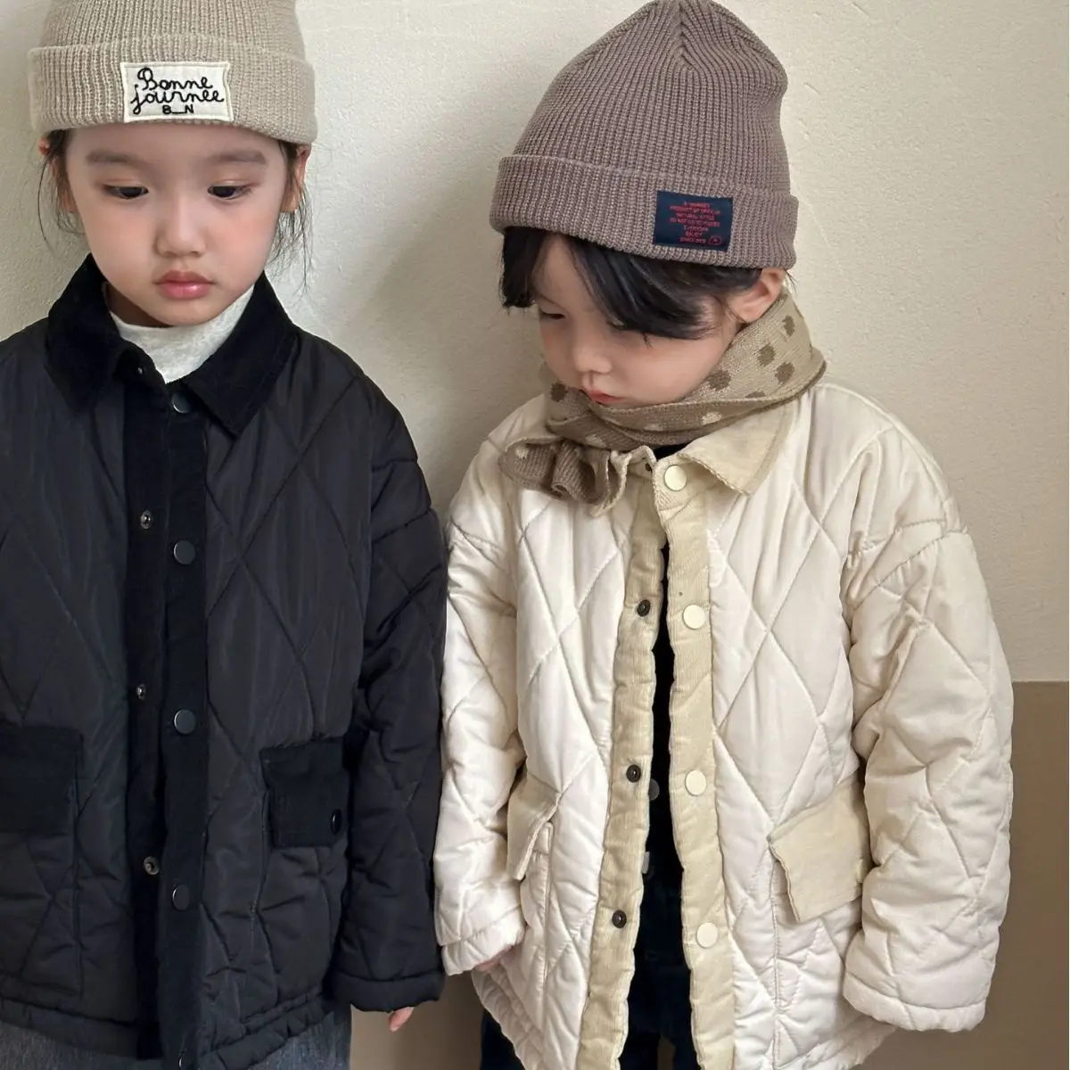 Children's autumn and winter Korean version cotton padded thick cotton jacket for boys and girls, short collared workwear, small