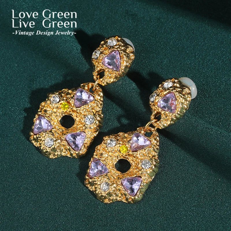 

Vintage Purple Gold Color Drop Earrings Elegant Crystal Jewelry Rhinestone Luxury Accessories Woman Daily Formal Occasions 2025