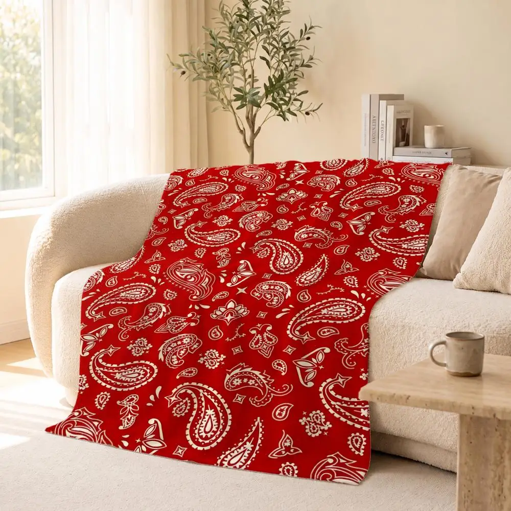Pattern Boho Bandana Throw Flannel Throw Blanket for Travel & Office, Warm Outdoor Custom Bedspread, Ideal Gift
