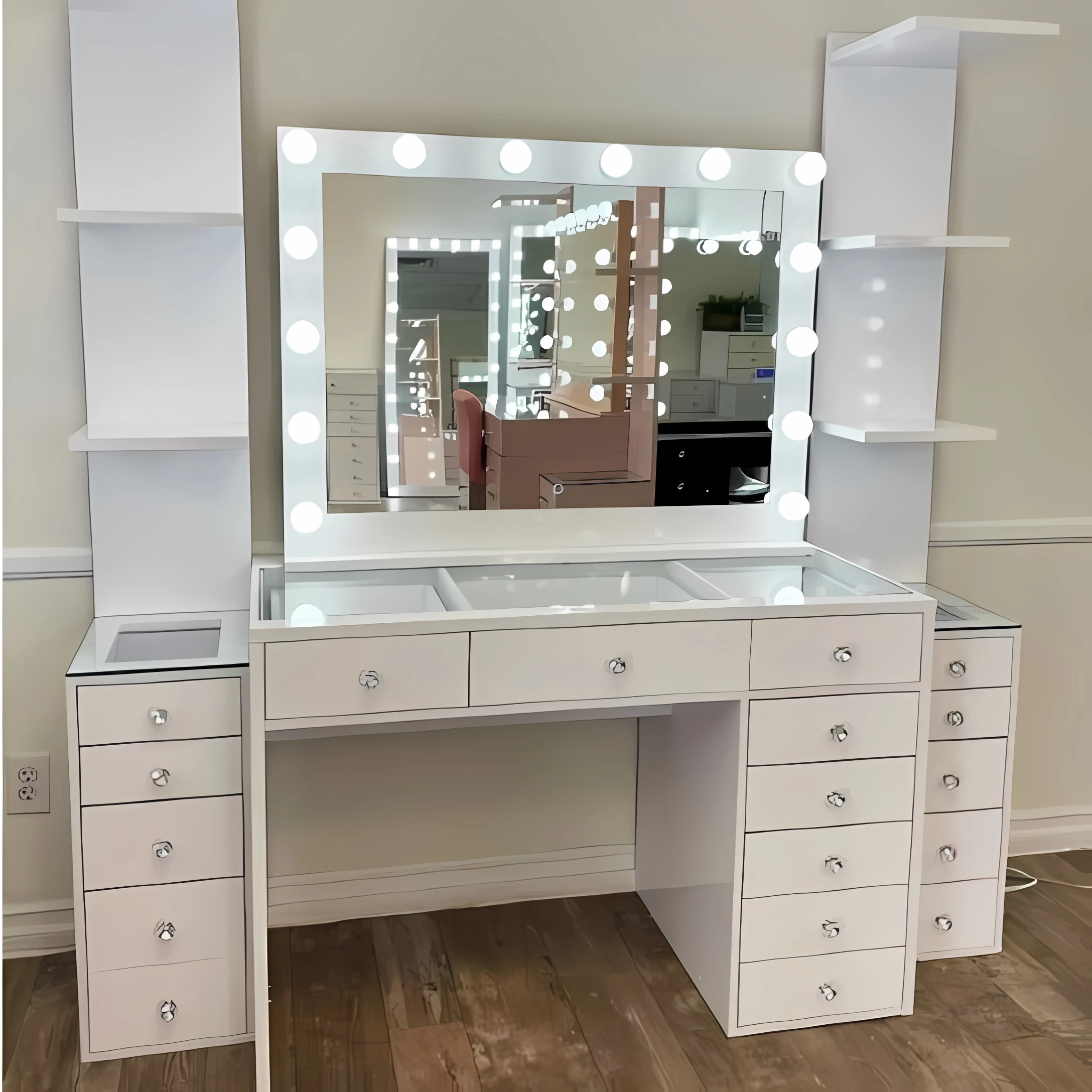 Modern Bedroom Luxury Chair Makeup Dressing Table With Led Mirror and Light Drawer, Dressing Table for Bedroom