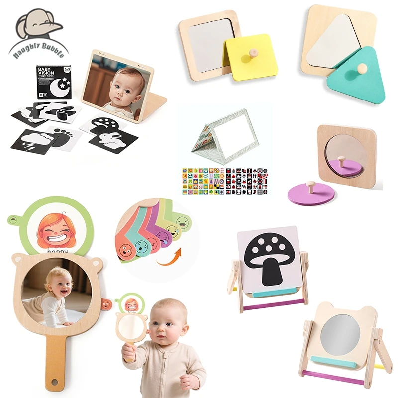 مرآة مونتيسوري للأطفال ألعاب الإدراك الحسي لحديثي الولادة بطاقة أبيض وأسود ألعاب الإدراك البصري الاستكشاف الحسي