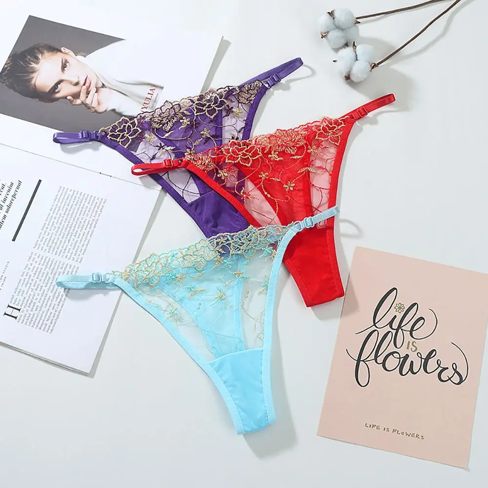

Soft Embroidered Solid Color G String Cotton Crotch Underpants Flowers Panties Mesh Thong Sexy Briefs Lady Lingerie