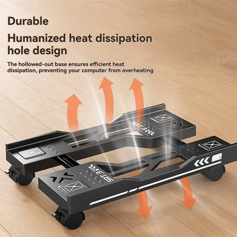 A13E-Adjustable Computer Host Bracket Mobile PC Holder Cart Computer Tower Stand