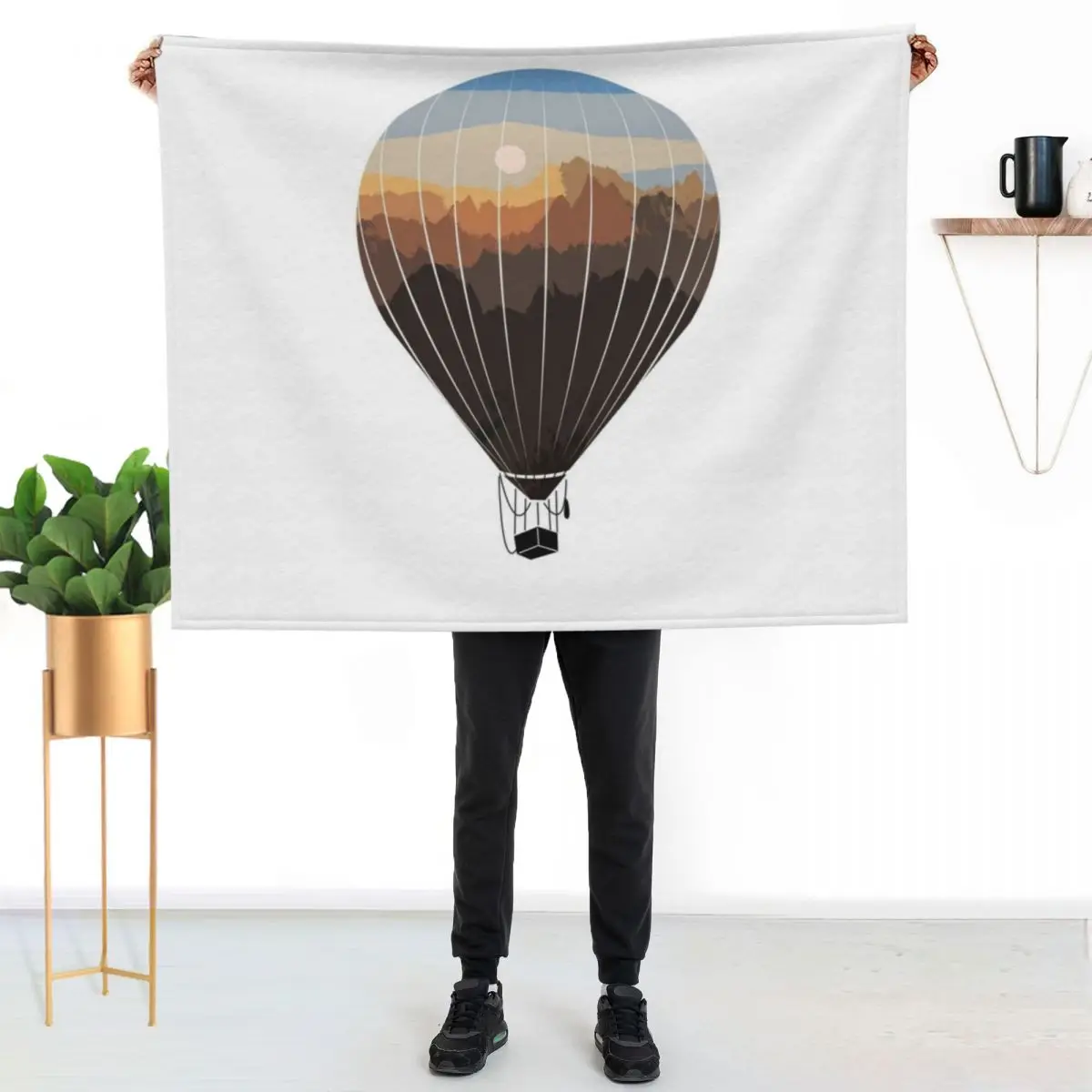 Hot air balloon panorama view balloon ride Throw Blanket couch cozy soft plush fuzzy picnic outdoor blanket
