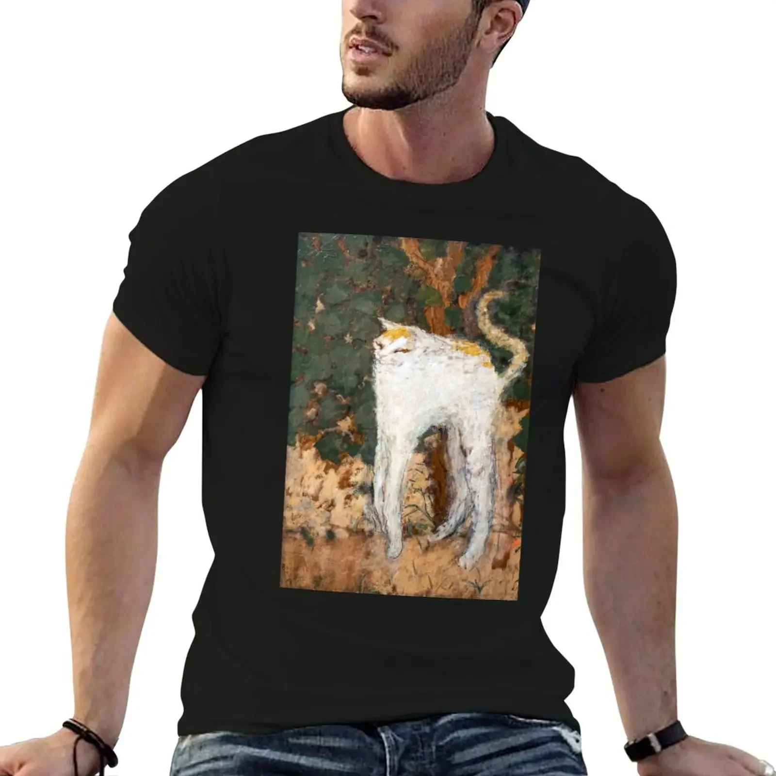 Pierre Bonnard-Camiseta del gato blanco/Le Chat Blanc, camiseta de Anime, ropa de talla grande, camiseta para hombre