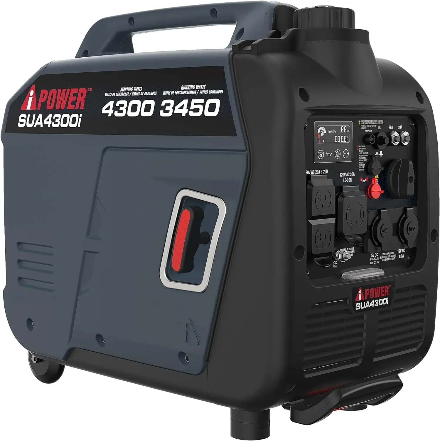 Portable Inverter Generator Gas, 4300W RV Ready, EPA & CARB Compliant CO Sensor, Portable Light Weight With Telescopic