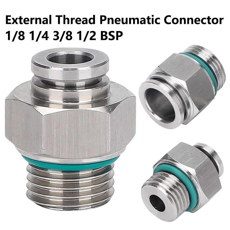 PC-G Straight-Through Conector Rápido Pneumático, Conector de Mangueira Rosca Externa, Aço Inoxidável 304, G1, 8, 1/4, 3/8, 1/2, 4mm, 6mm, 8mm, 10mm