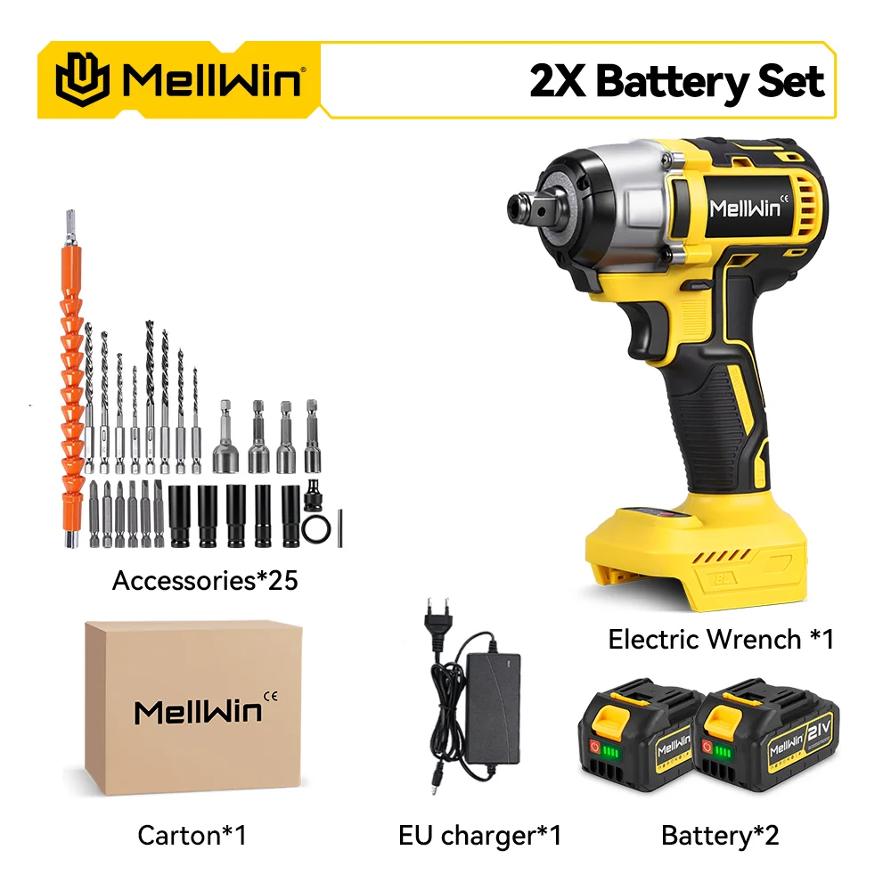 MELLWIN 520N.M Bürstenlosen Elektrische Schlüssel Set 3-IN-1 Cordless Schraubendreher Bohrer Schlüssel Power Werkzeuge Für Makita 18V Batterie pin – Detail 21