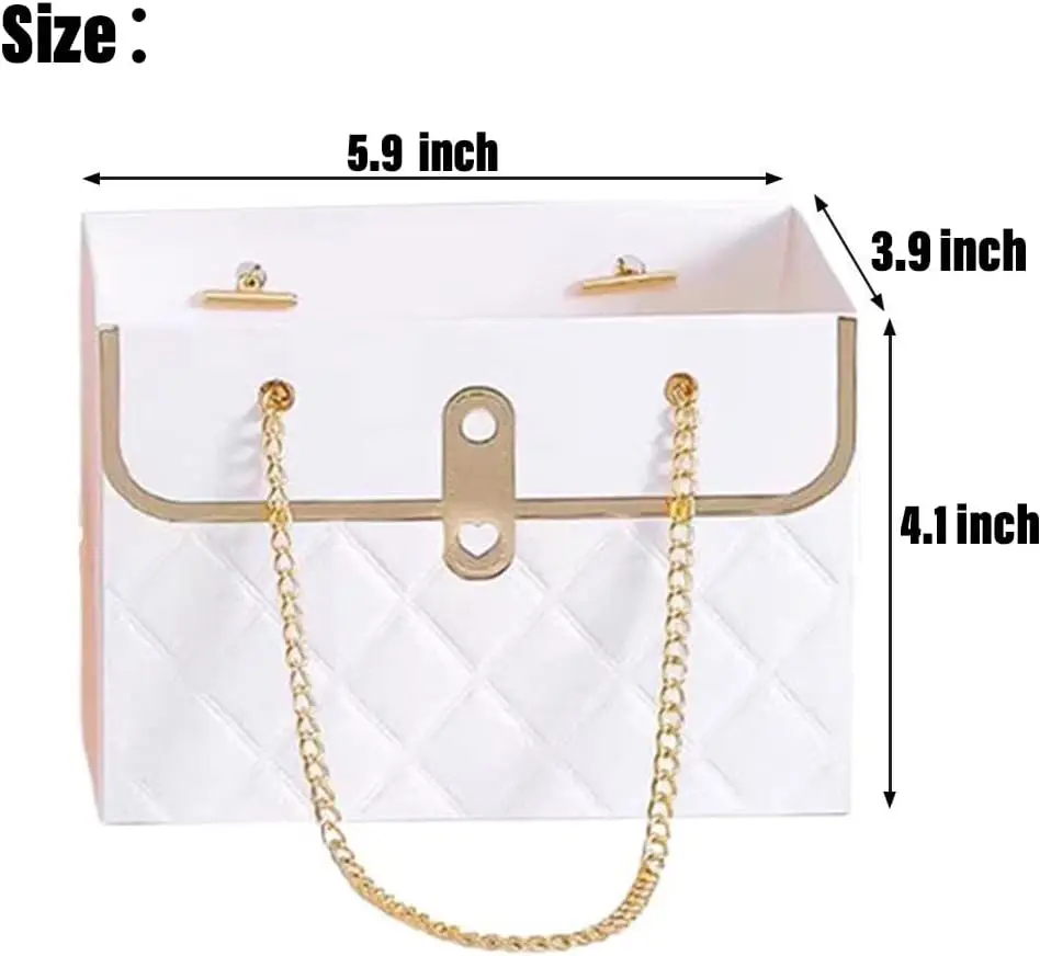 

4 PCS Flower Paper Gift Box, Bouquet Storage Bucket Florist Handbag with Metal Chain, Gift Craft Wrap Bag for Wedding Party Vale