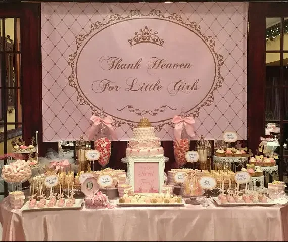 Fondo personalizado de princesa rosa y dorado, corona para Baby Shower, primer cumpleaños, impresión por ordenador de alta calidad, telón de fondo para fotografía de fiesta